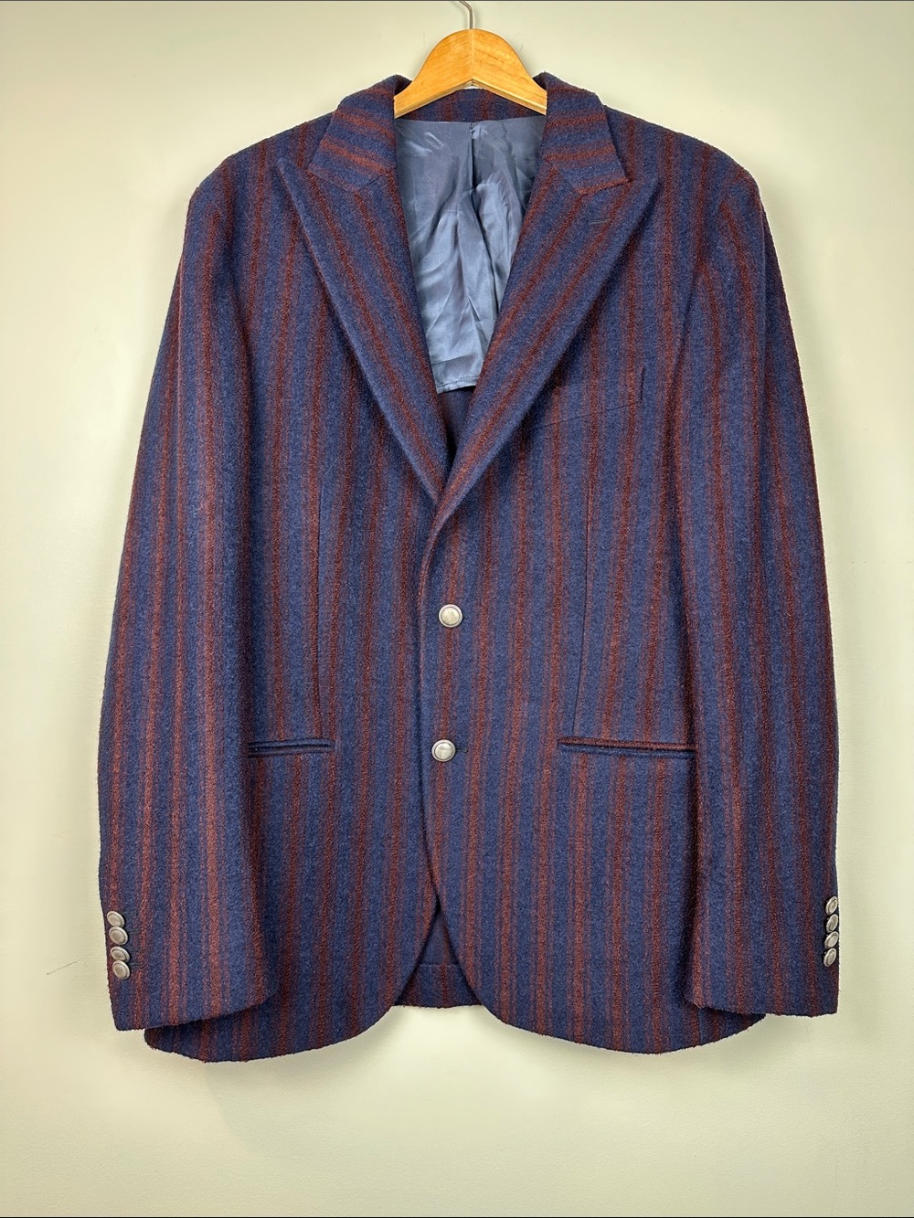 Paul Taylor Wool blend striped blazer navy burgundy designer old money vintage